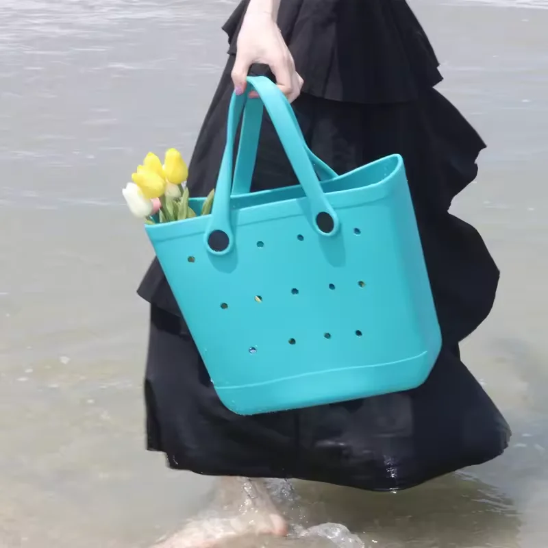 Most Popular Eco-friendly EVA Rubber Tote Bag Shopping Basket Waterproof Bogg Handbag Portable Durable Summer Beach Bag