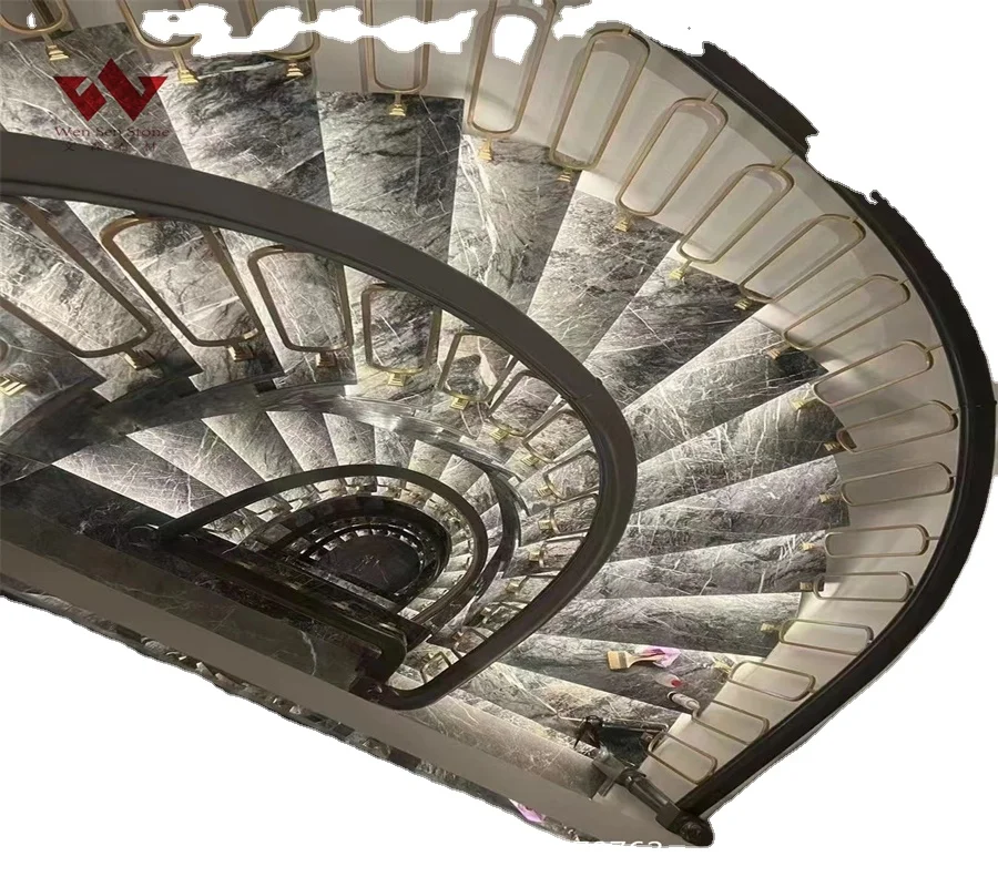 high quality Natural Marble Granite Stone Straight Floating Stairs Indoor Staircase Design