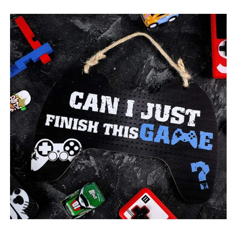 Can I Just Finish This Game Hanging Game Controller Wooden Plaque Gaming Quote Signs