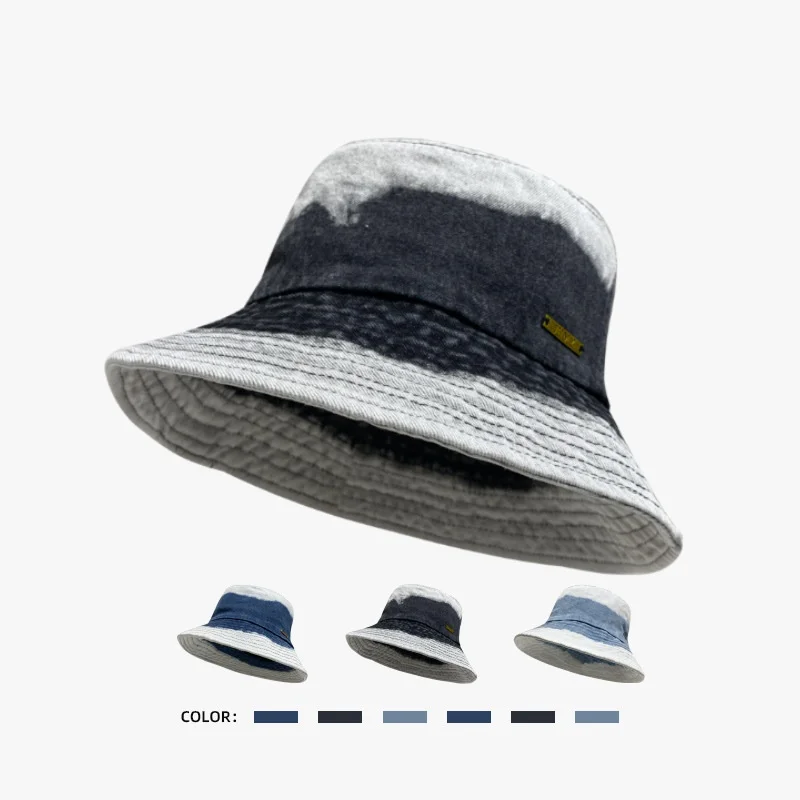Japanese Designer Sunshade Denim Bucket Hat Gradient Color Washed Old Fisherman Hat