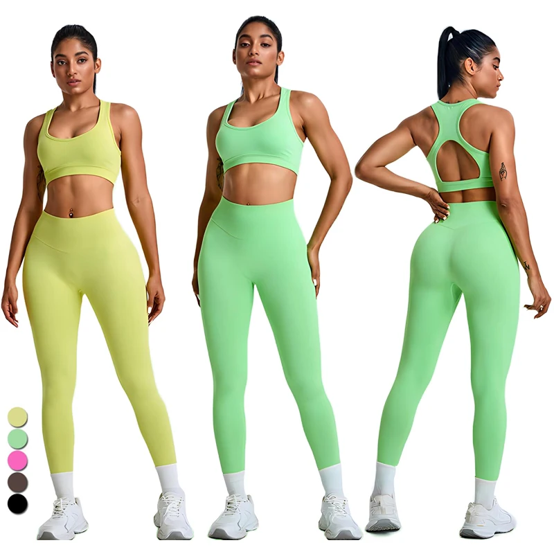 2024 New Seamless Activewear Plus Size Yoga Set Womens Hight Waist Workout Gym Leggings and Fitness Bra Sports Suit Yoga Wear