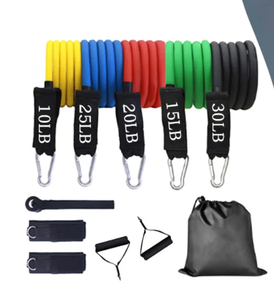 
2020 Best Natural latex tube 11pcs resistance bands with door anchor, 
