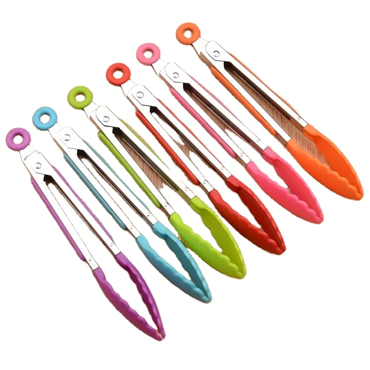 
Silicone Cookware Utensil Food Clips Stainless Steel Handle Flipper Tongs 