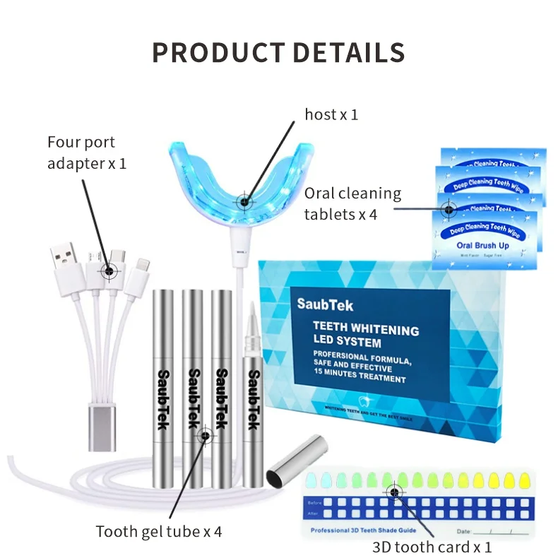 Factory Sell Private Logo LED Light Carbamide Peroxide Non Peroxide Gel Teeth Whitening Home Kits