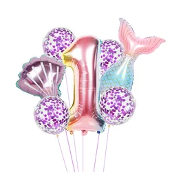 32inch Mermaid Digital Birthday Aluminum Film Balloons Baby Girl Pink Air Balloons Birthday Party Decor Kids Toys Unisex Set 60g