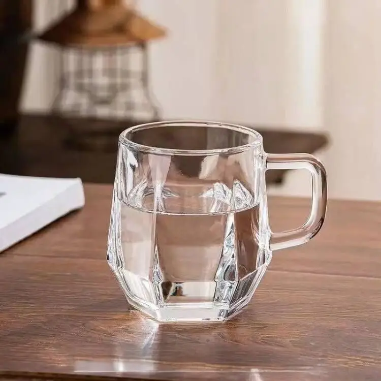 Crystal Diamond Shape Short Glass Milk Coffee Drinking Cup