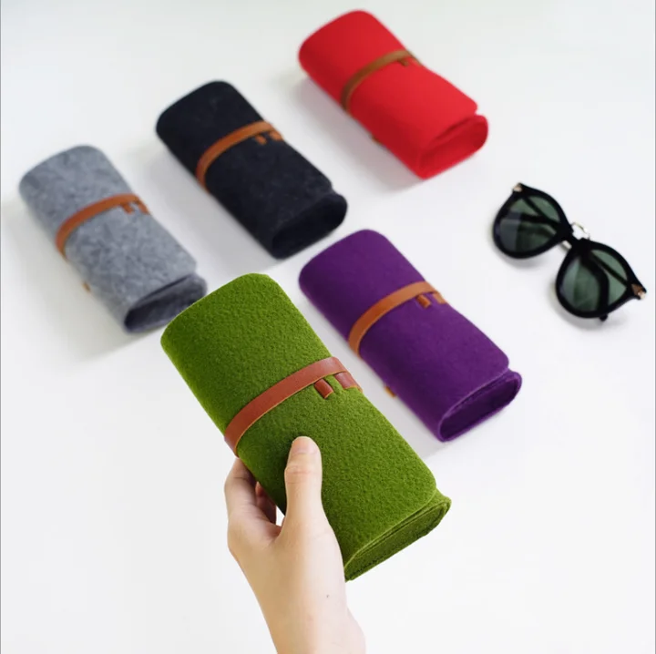 Fashion felt leather glasses protective cover storage bag glasses bag portable sunglasses cases