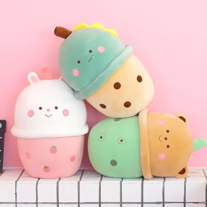 Ruunjoy 50cm Milk Boba Plushie Kawaii Tea Cup Plush Toy Soft Stuffed Pink Strawberry Taste Hold Pillow Ball Bubo Cushion Toys