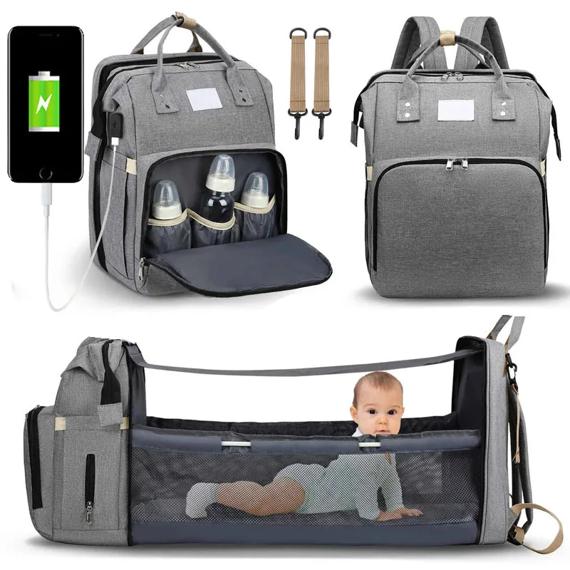 Logo Custom Large Capacity Waterproof Oxford Cloth Polyester Baby Baby Diaper Bag Backpack With Usb Charging Port