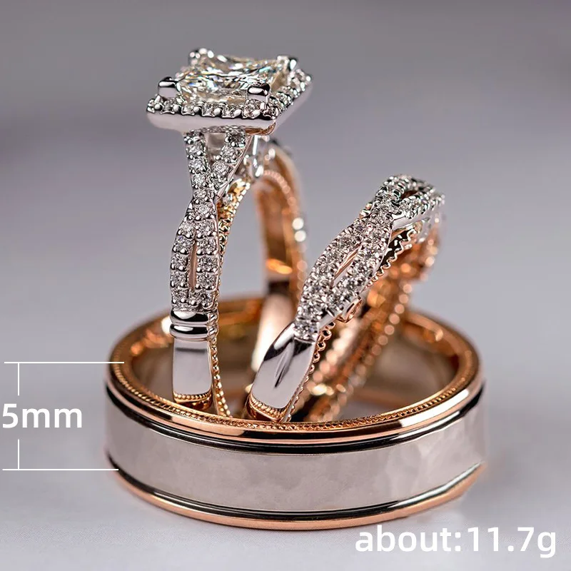 Hot Sale Vintage Luxury Engagement Ring Wedding Rings Couple Set Copper with Zirconia Ring