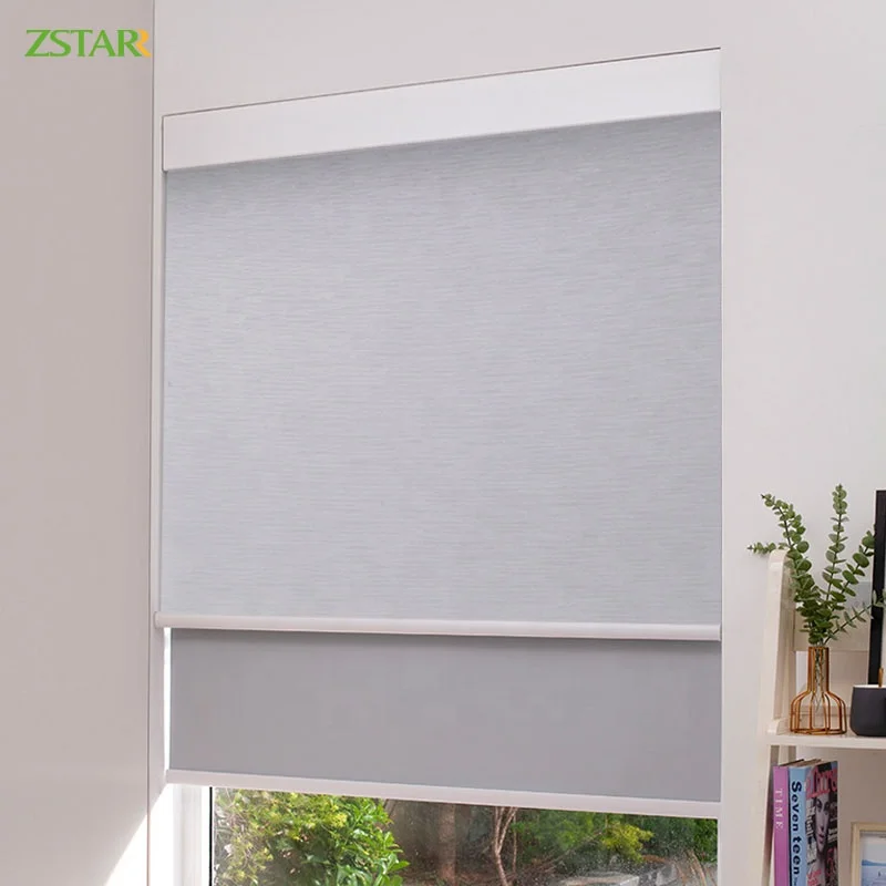 Automatic Blinds Automatic Day and Night Blackout Blinds Dual Layers Rechargeable Motorized Roller Blinds for Hotel Home Office