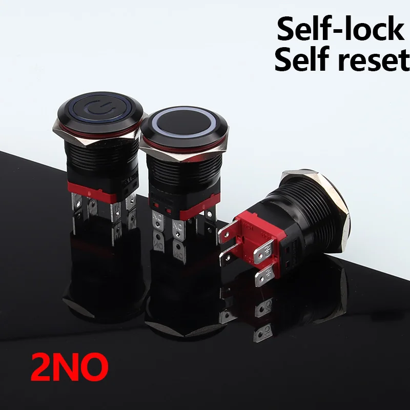 CHAOLEI 25 мм 20A Высокоточный металлический кнопочный переключатель, черный со светодиодной подсветкой 2NO