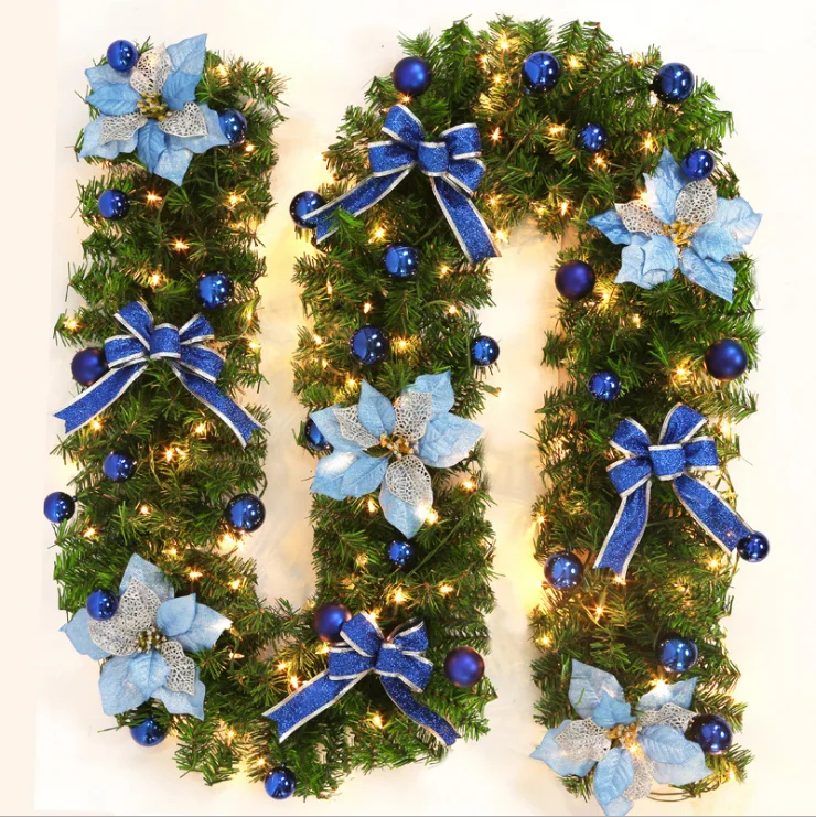 Wholesale Christmas flower bowknot decorated led pre lit artificial christmas garland