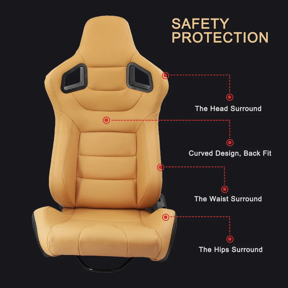 
Car Sport Bucket Seat Racing Seat Universal fit for Most Car Sport Seats PVC Leather 1 Pair 