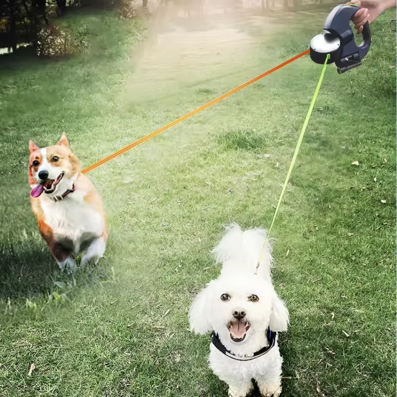 New Double retractable leashes pet traction with LED light section one with two rope leash dog is a dog with poop bags dispenser
