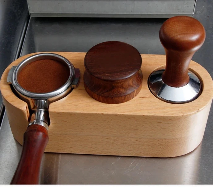 Espresso Tamper Holder Station Wooden Coffee Tamping Station Coffee Filter Tamper Holder Portafilter Mat Stand for 51-58mm