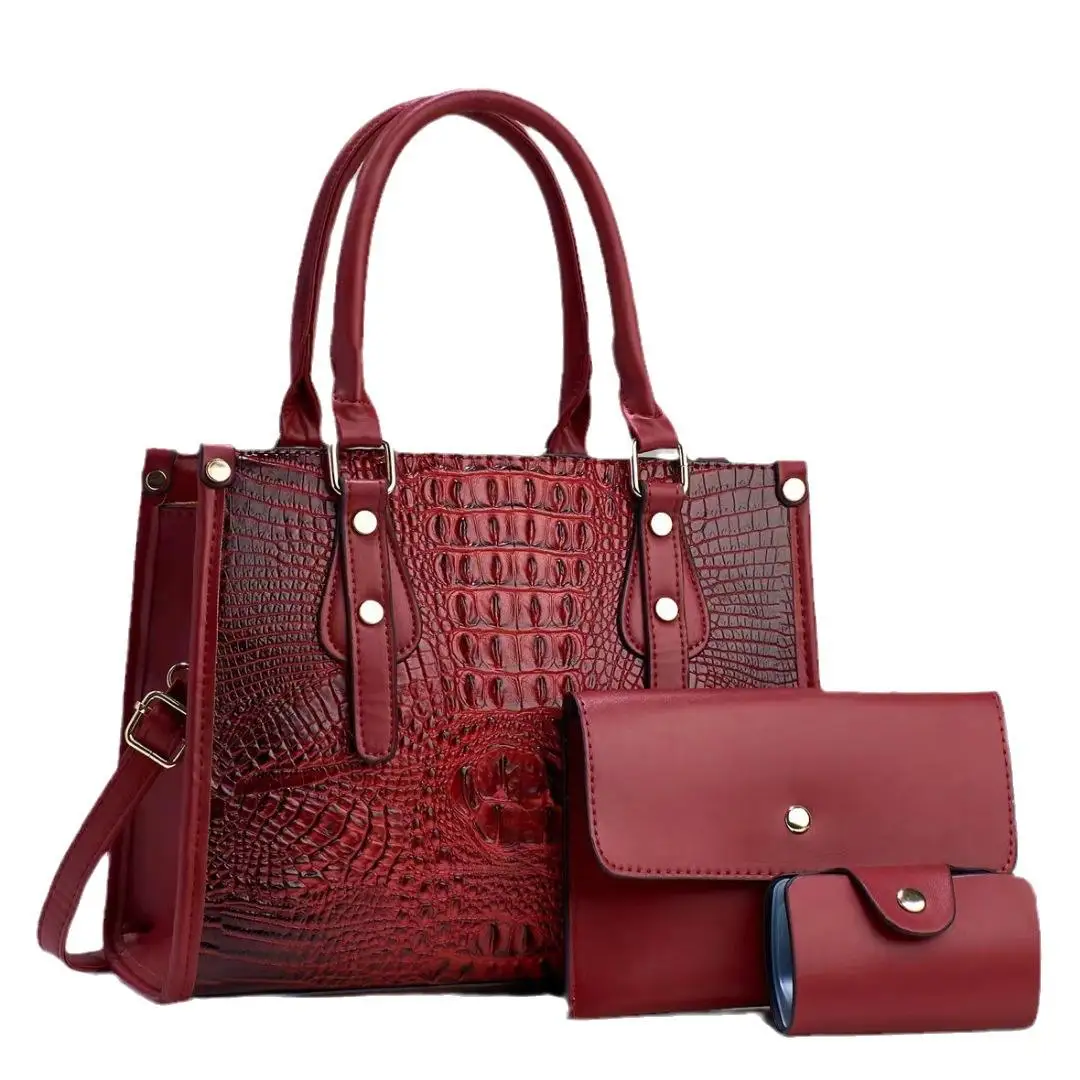 New Design Ladies Crocodile Pattern Handbag Large Capacity Tote Bags 3 pcs Handbag Set For Women