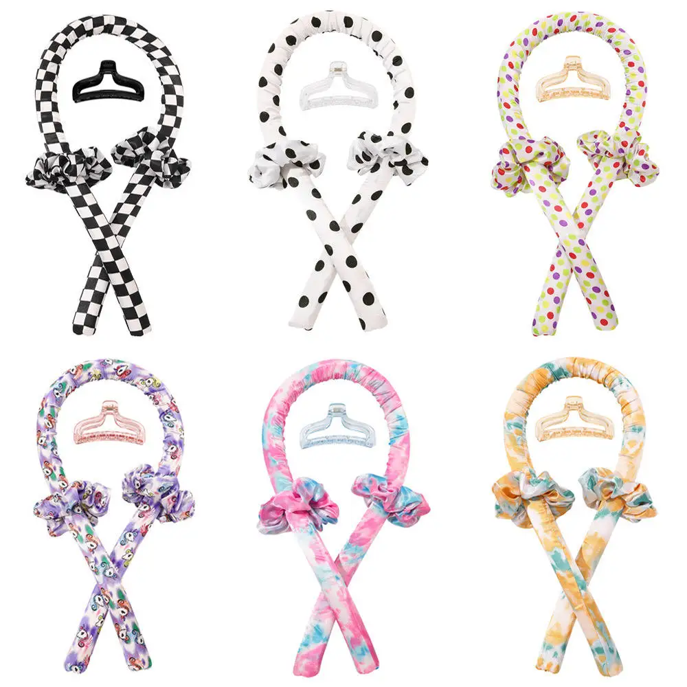 Lazy Magic Soft Iron Heatless Silk Sleeping Hair Roller Wave No Heat Hair Curls Rod Curler with Scrunchies Silk Hair Curler