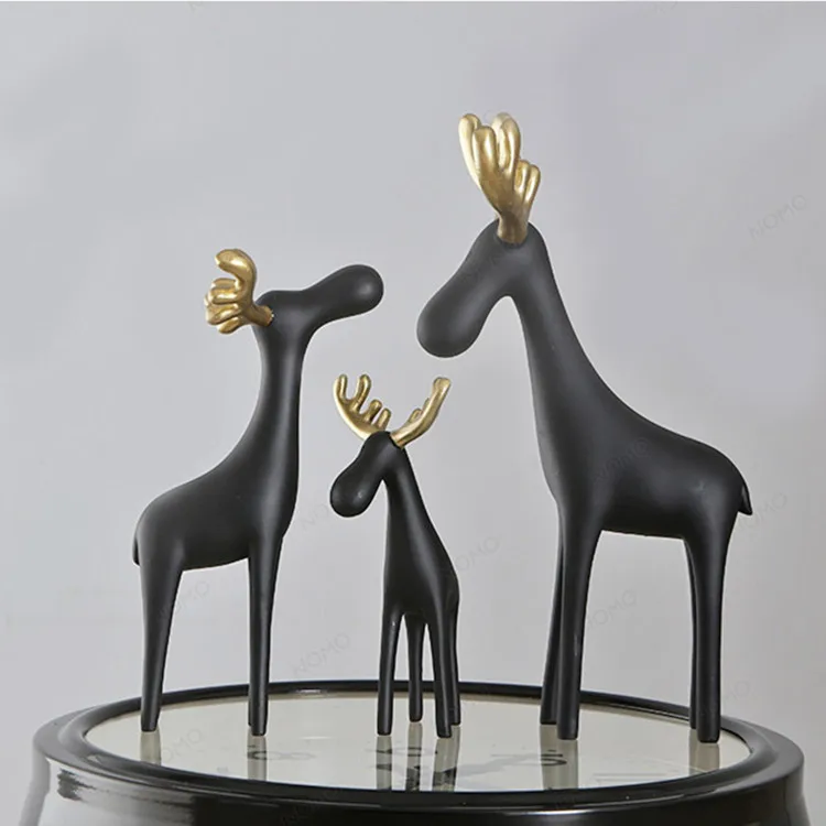 Nordic Golden Horn Deer Resin Crafts Desktop Christmas Animals Small Decoration