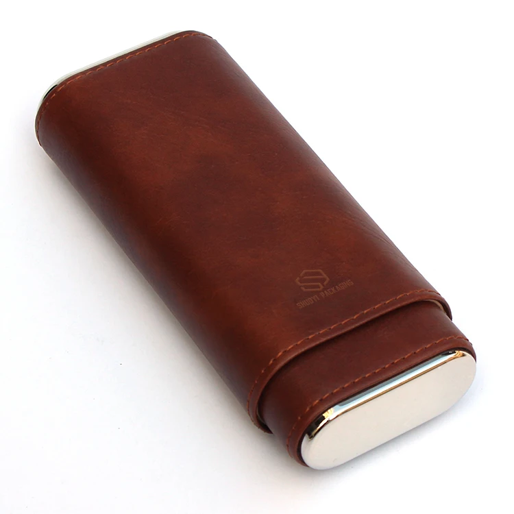 newest cigars portable leather classic brown pocket  leather cigar holder case with logo