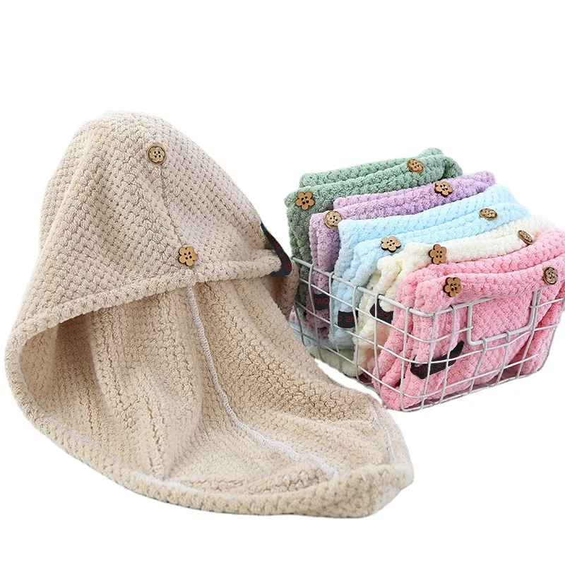Wrap Hair Towel with Button Microfiber Hair Towel Super Absorbent Head Turban Quick Dry for promotion items gift home