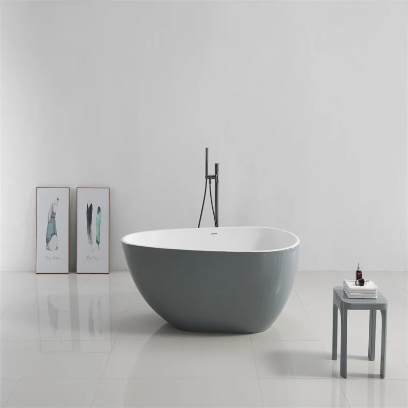Acrylic deep soak oval stand alone solid surface center drain smooth in various colors/matte adult bathtub