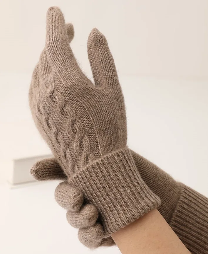 Custom 100% Pure Cashmere Fingerless Gloves Winter Thermal Woolen Mittens for Men and Women