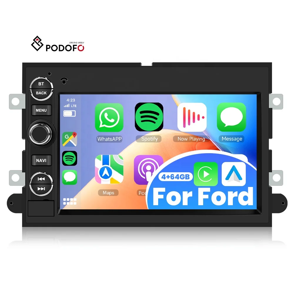 Podofo 7' CarPlay Car Radio Stereo For Ford F150/Focus/Montego/Mustang 4+64G Android Auto GPS WiFi FM RDS OEM ODM Customization