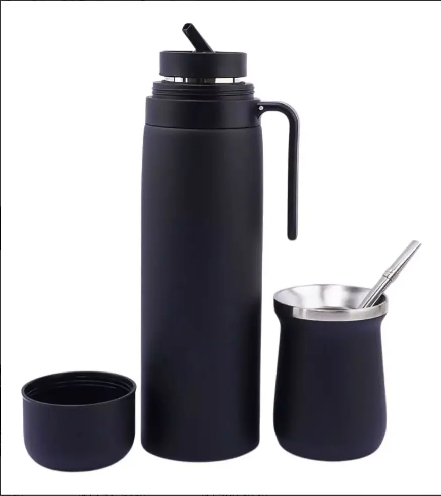 1 litro Yerba Mate Thermos Flask  Double Walled stainless steel thermo yerba mate cup  and bombilla set Complete Yerba Mate Kit