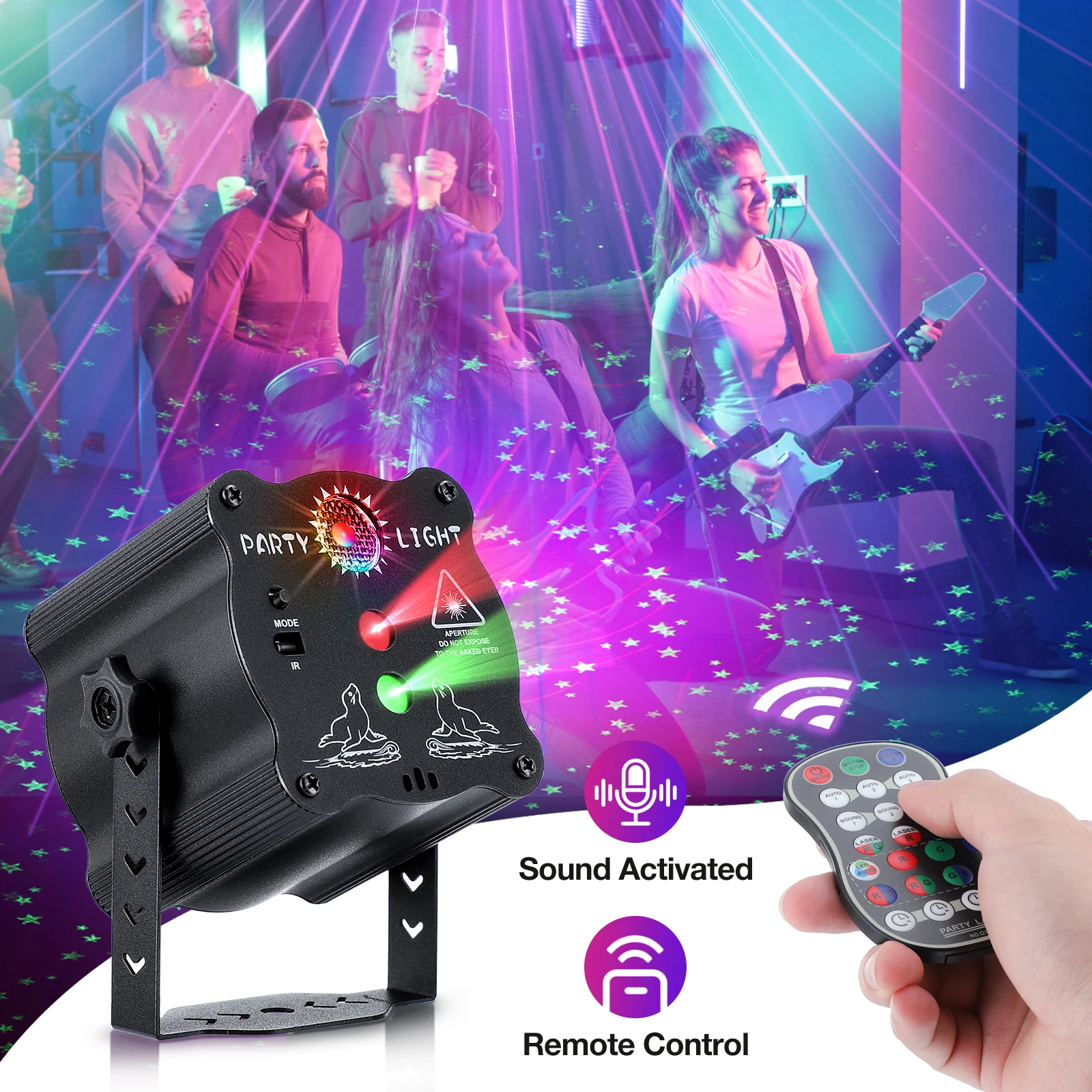 RGB LED 2 в 1 DJ диско-свет звуковые активированные сценические огни праздничные с дистанционным управлением