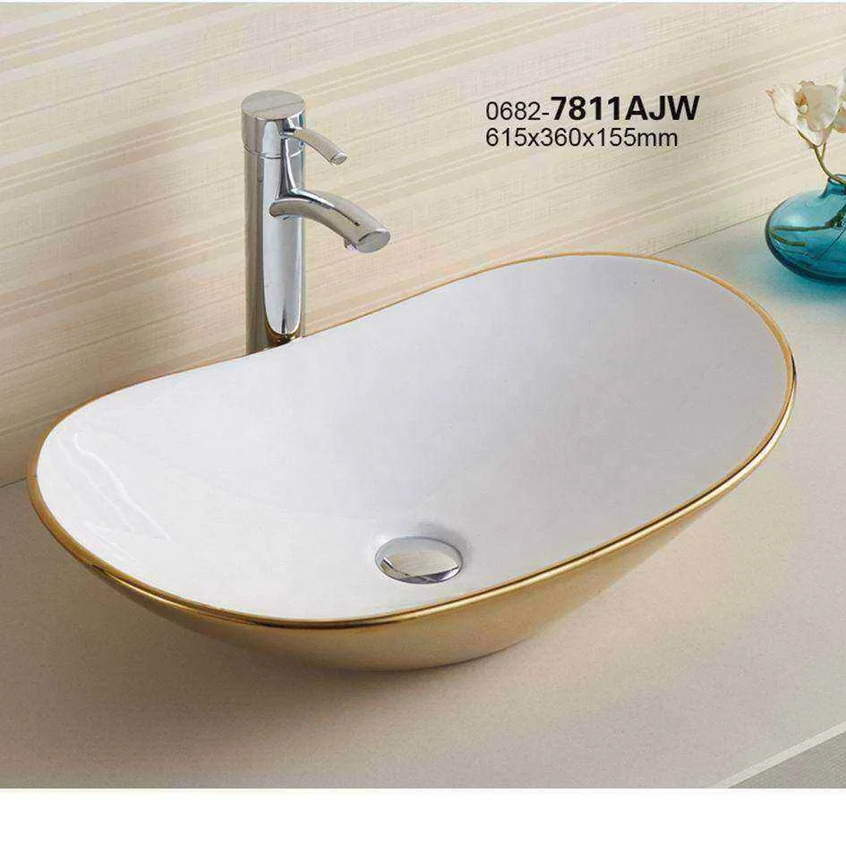 latest vessel shape golden plated electropolished bathroom living room china ceramic art hand wash basin