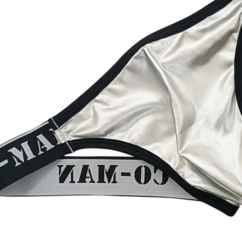 Custom Dacron Solid Color Sexy Mens Underwear Stripe Sexy Briefs Silvery Men Jockstraps for Man