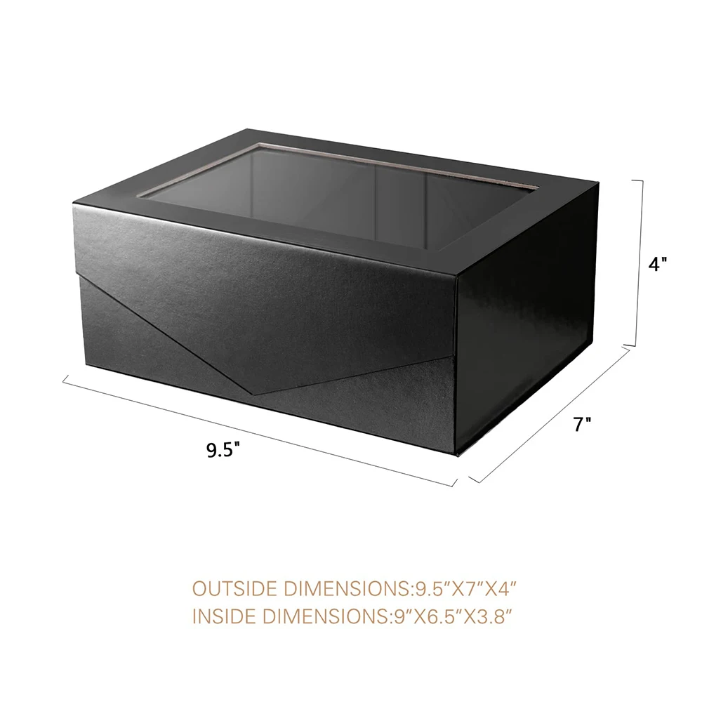 Пользовательские роскошные черные магнитные складные картонные свадебные подарочные коробки Валентина бумажные упаковка с прозрачным окном