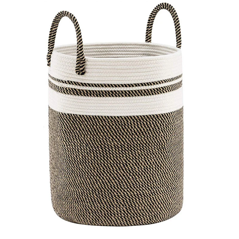 Large Cotton Rope Basket Woven Laundry Basket Blanket Toy Basket with Handle Storage Foldable Laundry Hamper