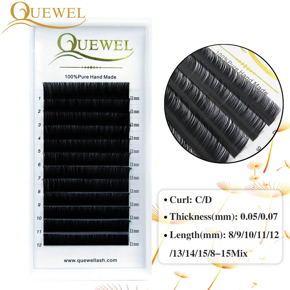 Custom Private Label Custom Box Wholesale Price 6-20mm Quewel Silk/PBT Synthetic Eyelash Extension