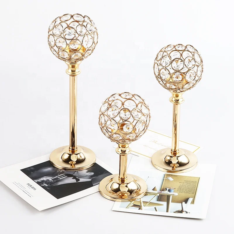 Ourwarm Silver Gold Metal Table Decorations Stand Crystal Candelabra Wedding Centerpieces with Crystal