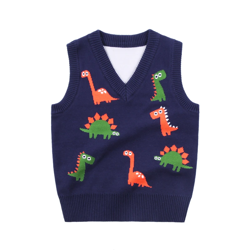 
Hot Selling Spring Kids Cotton V Neck Chunky Cartoon Animal Pattern Sleeveless Vests Sweater 