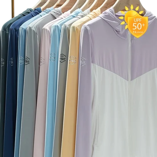 Hooded ice silk ice feeling sunscreen clothing men elastic colour blocking skin windbreaker UV protection
