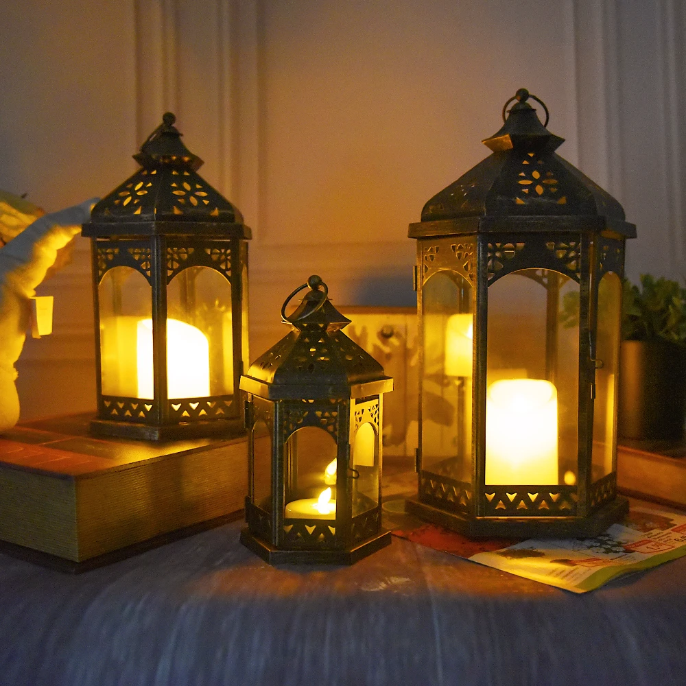 
Hotselling home decoration hexagon moroccan metal candle lantern 