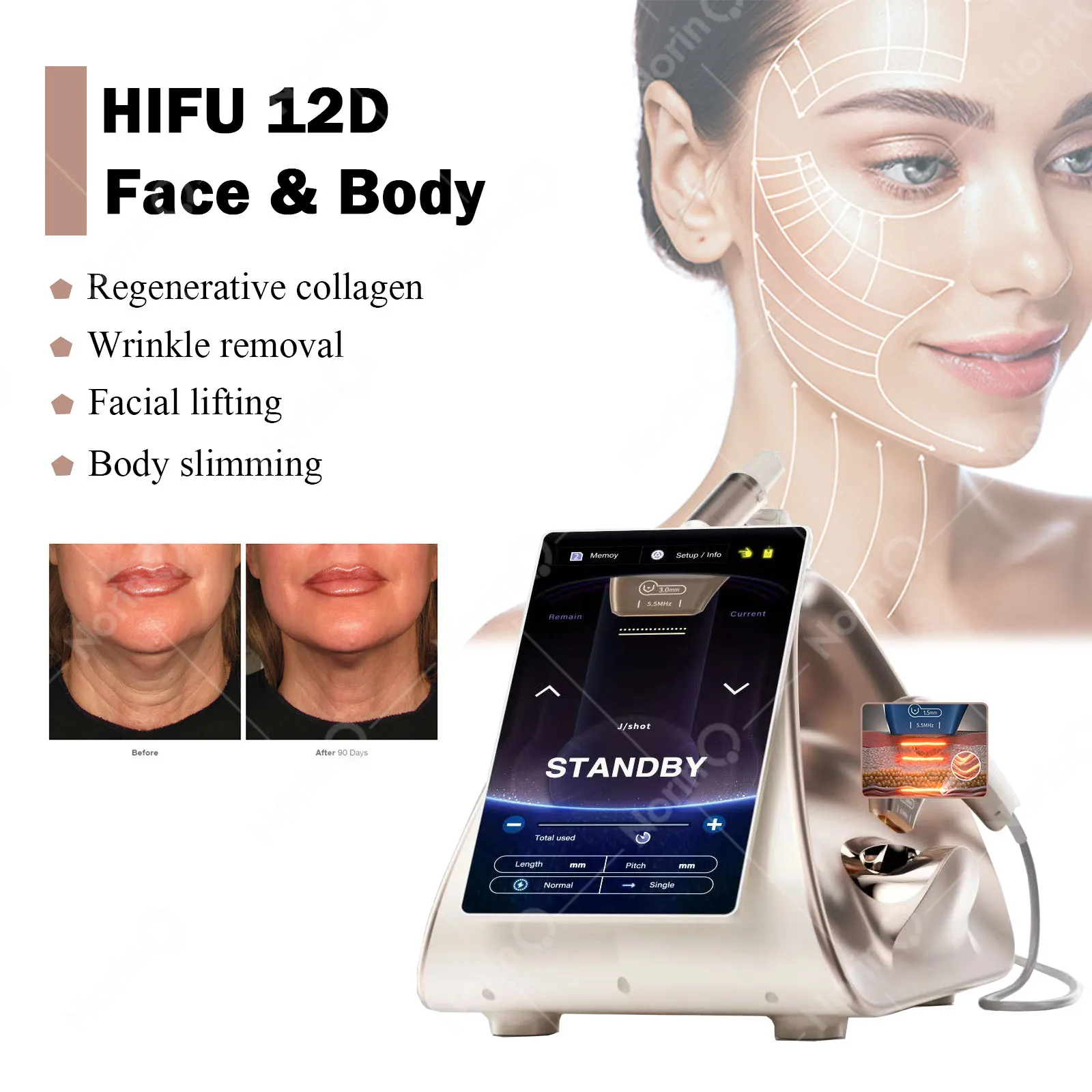 HIFU 12D Anti Wrinkle Face Lifting 9D Hifu Machine 13.3 Inch 10 Probes Wrinkle Scar Removal TT MPTSTL 12D HIFU