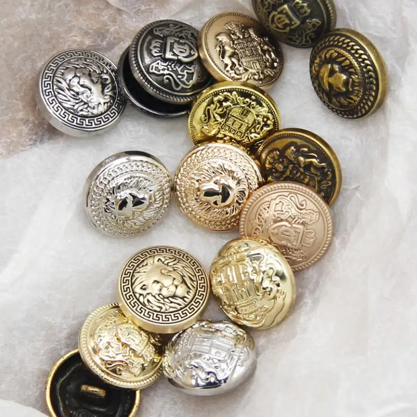 Free sample Fancy wholesale type Custom Logo Gold Embossed Dome metal Sewing Shank Buttons for