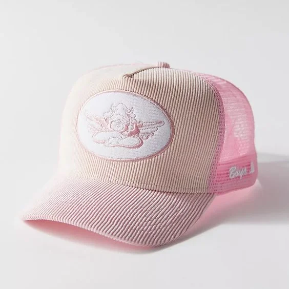 women men plain high quality custom logo patch two tone color corduroy 5 panel A fame cap mesh trucker hat with logo