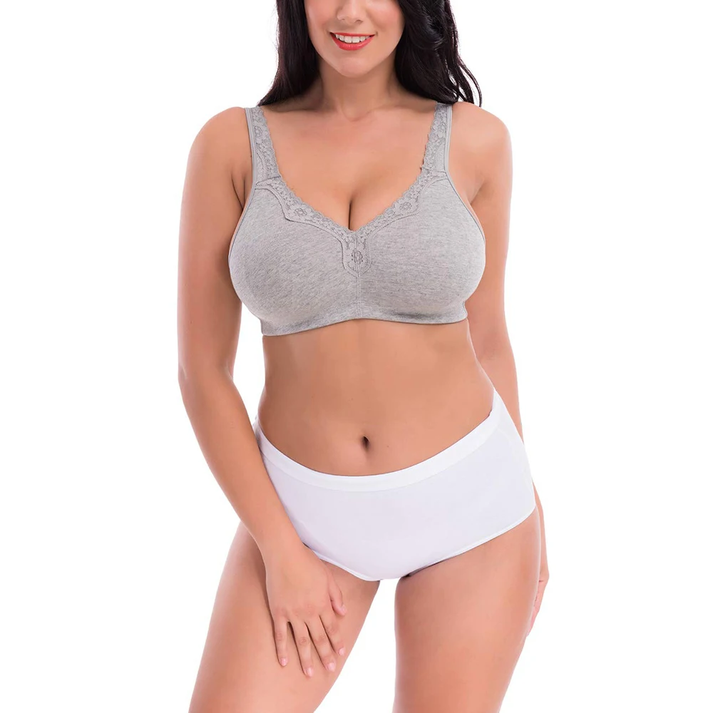 Женский Мягкий беспроводной бюстгальтер без подкладки, Быстросохнущий дышащий бюстгальтер с полной чашечкой, сексуальный кружевной хлопковый бюстгальтер