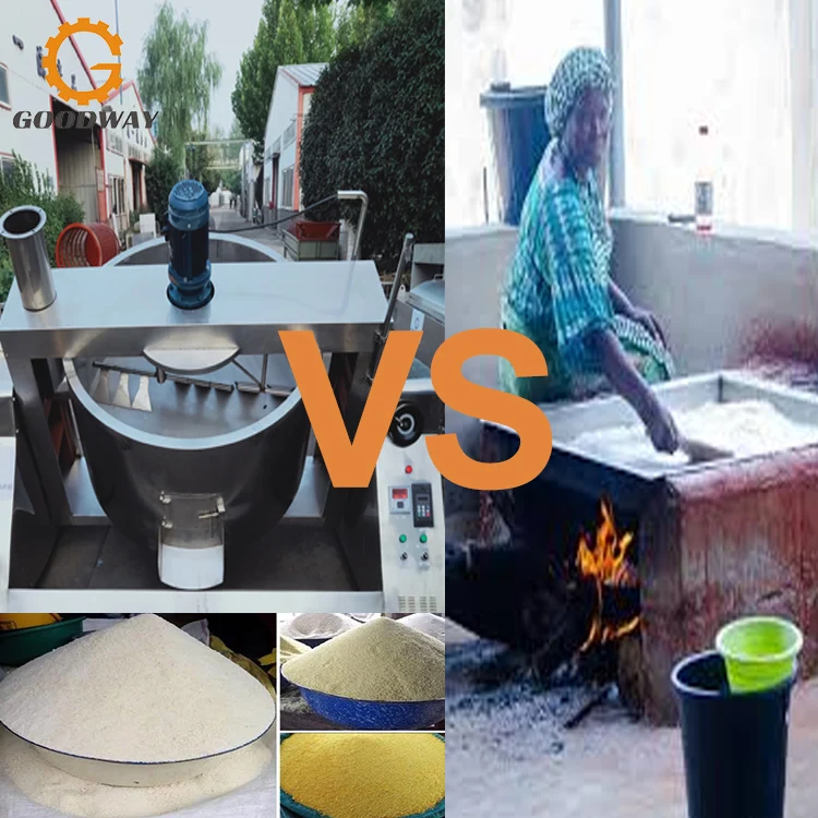 Firewood / Gas / Electric Cassava Flake Garri Fryer Cassava Gari Roasting Frying Machine