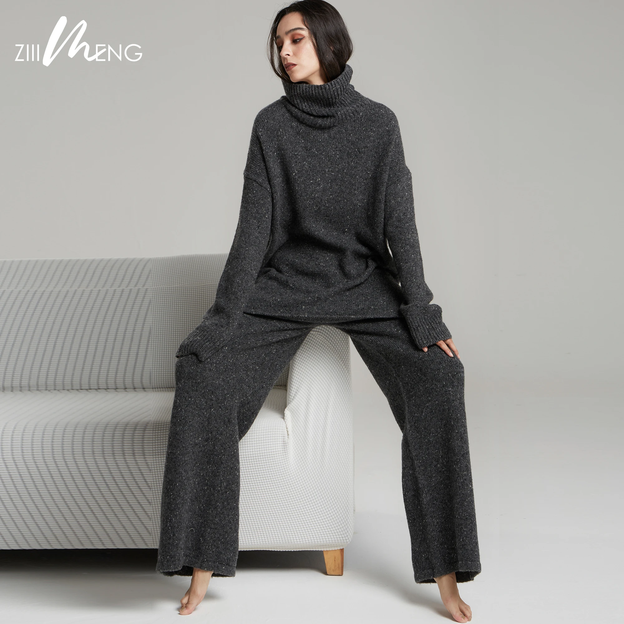 
Casual Home Women Knit Sweater Wide Leg Pants 