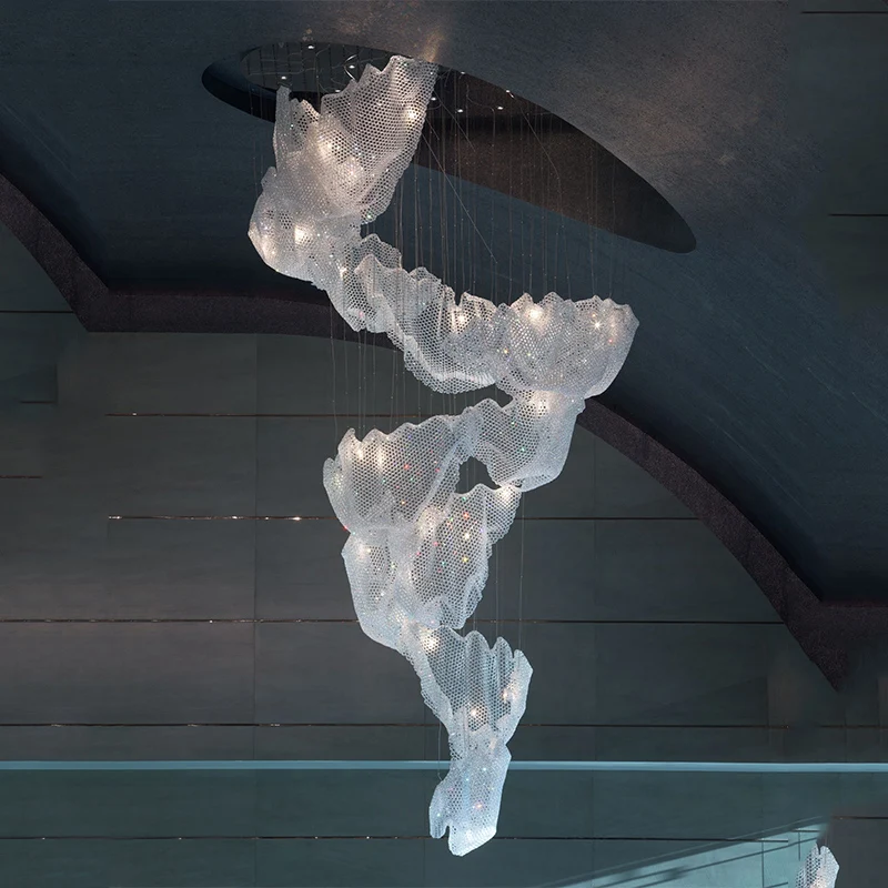 custom colud mesh hanging lights for center hall  restaurant hotel lobby decor project castle crystal chandeliers ceiling luxury