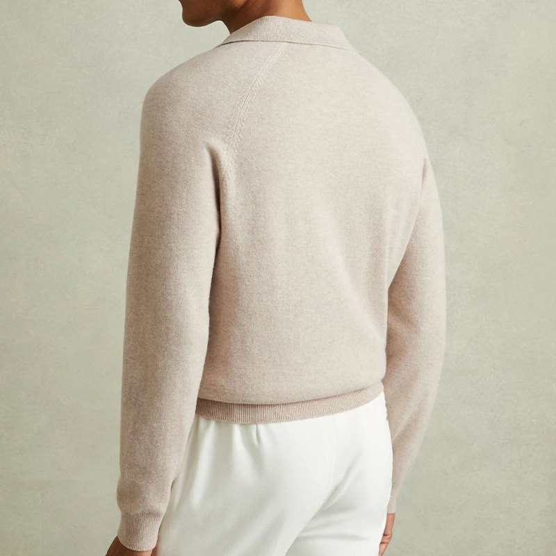 Custom knitted autumn winter jumper with embroidery logo pullover wool blend cashmere men sweater open collar polo shirt