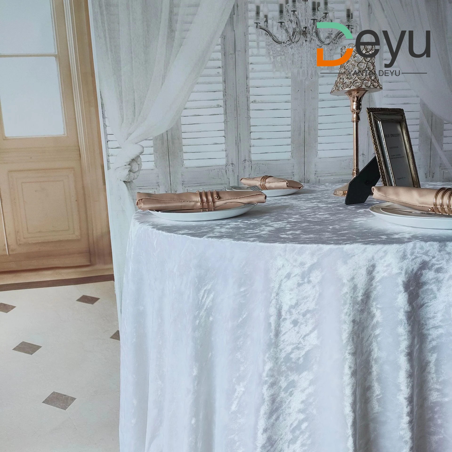 Wholesale gray gold white ivory crushed floral velvet tablecloth multiple colors optional