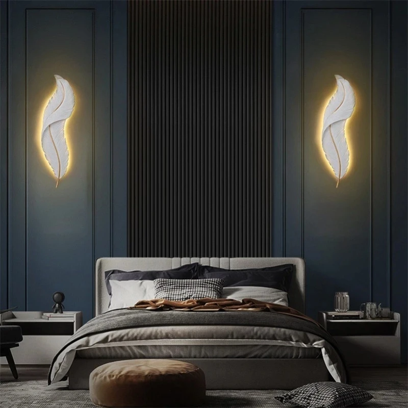 Modern And Minimalist Living Room Wall Bedroom Bedside  Decoration Light  Luxury Creative Entrance Wall Feather Wall Lamp