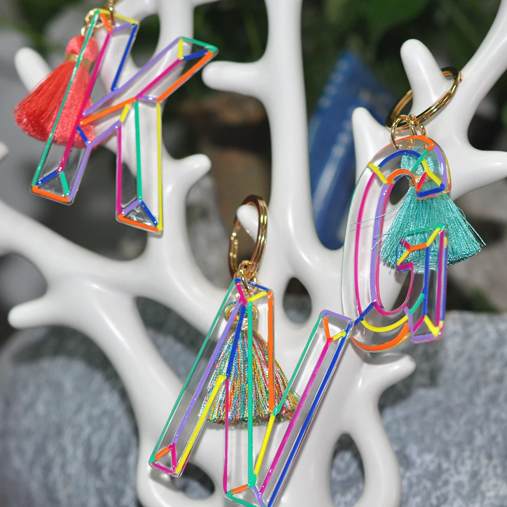 Персонализированный именной подарок индивидуальный дизайн буквы брелок Радуга инициала брелок с кисточкой